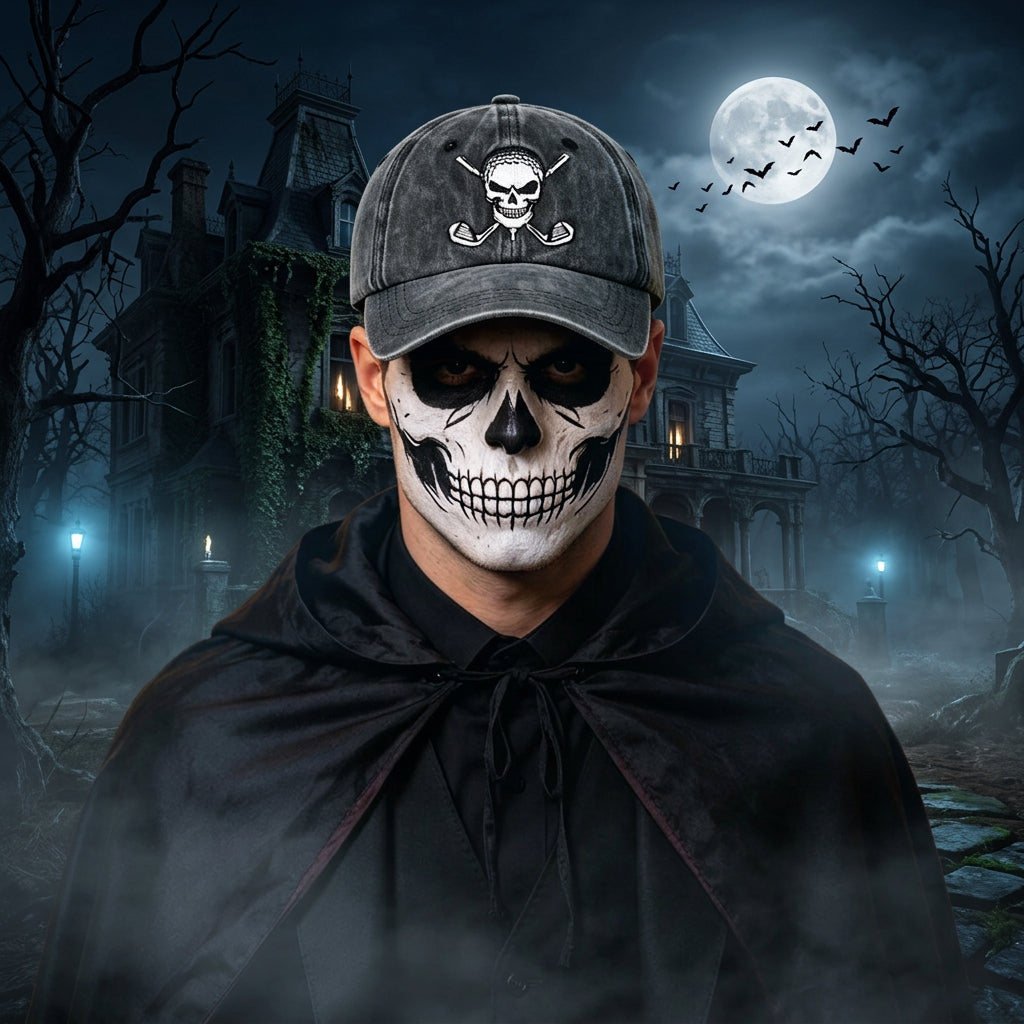 Halloween Golf Skull Embroidered Baseball Cap