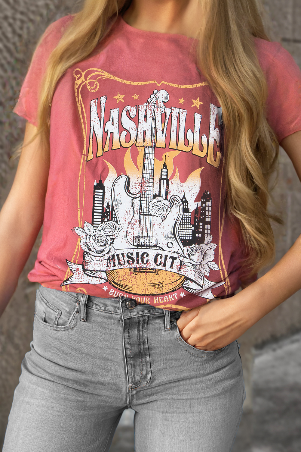 Mineral Red Nashville Music City Graphic Retro Tee