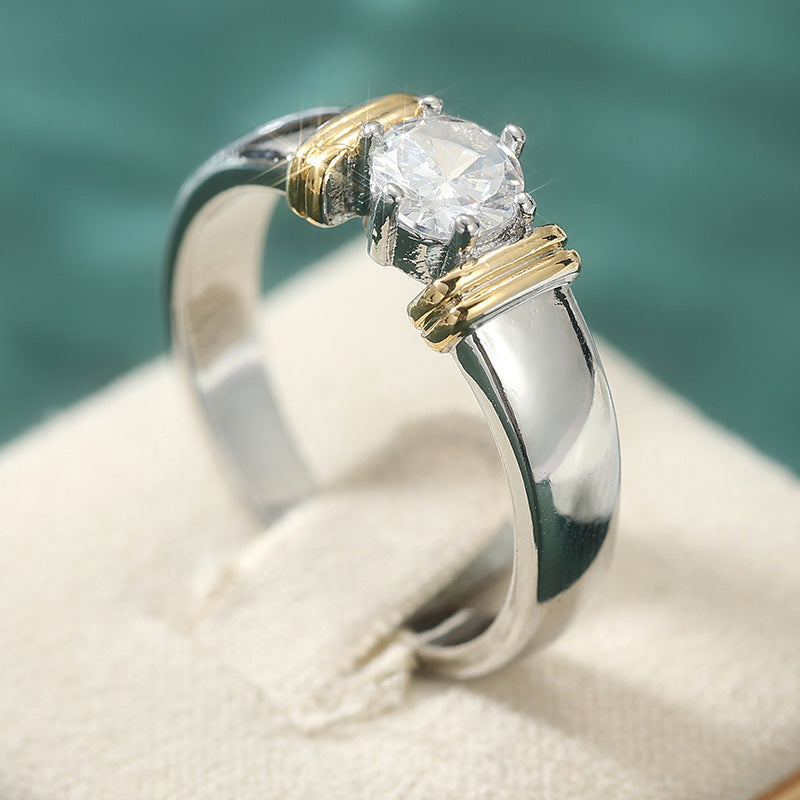 Bohemian Two-Tone Round Inlaid Zircon Ring in Eco-Friendly Copper