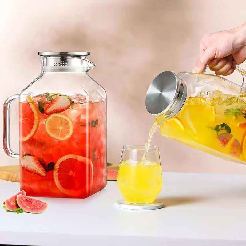 2-Pack 1-Gallon Square Glass Pitcher Set with Lid and Spout