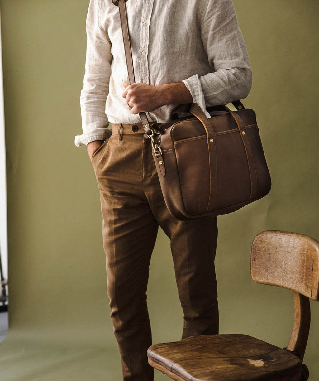 Tan Leather Briefcase with Laptop Pocket