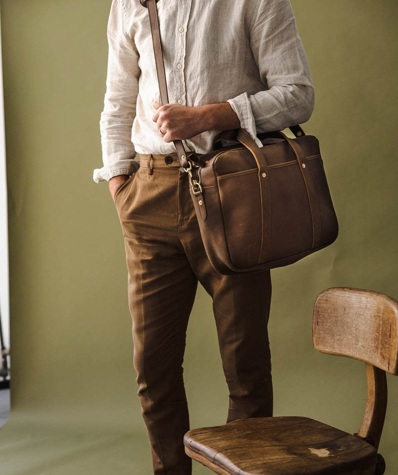 Tan Leather Briefcase with Laptop Pocket