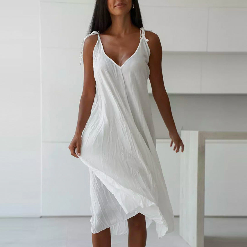 Minimalist White Woven Sling Dress