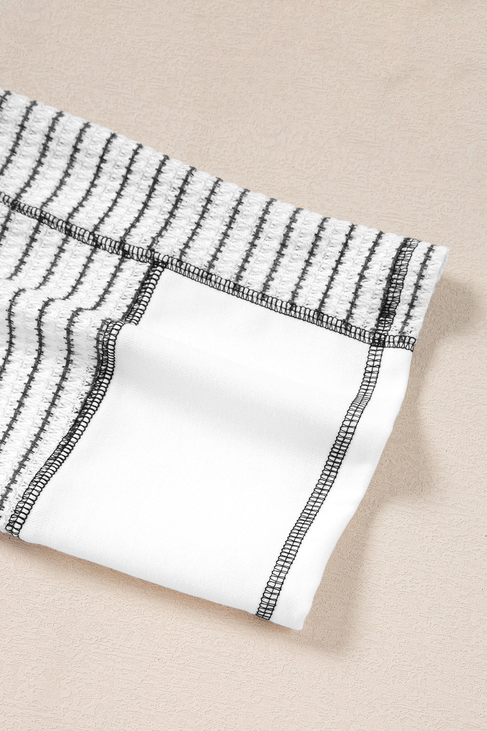 White Patchwork Raglan Sleeve Top with Striped Bracelet Sleeves - Image 5