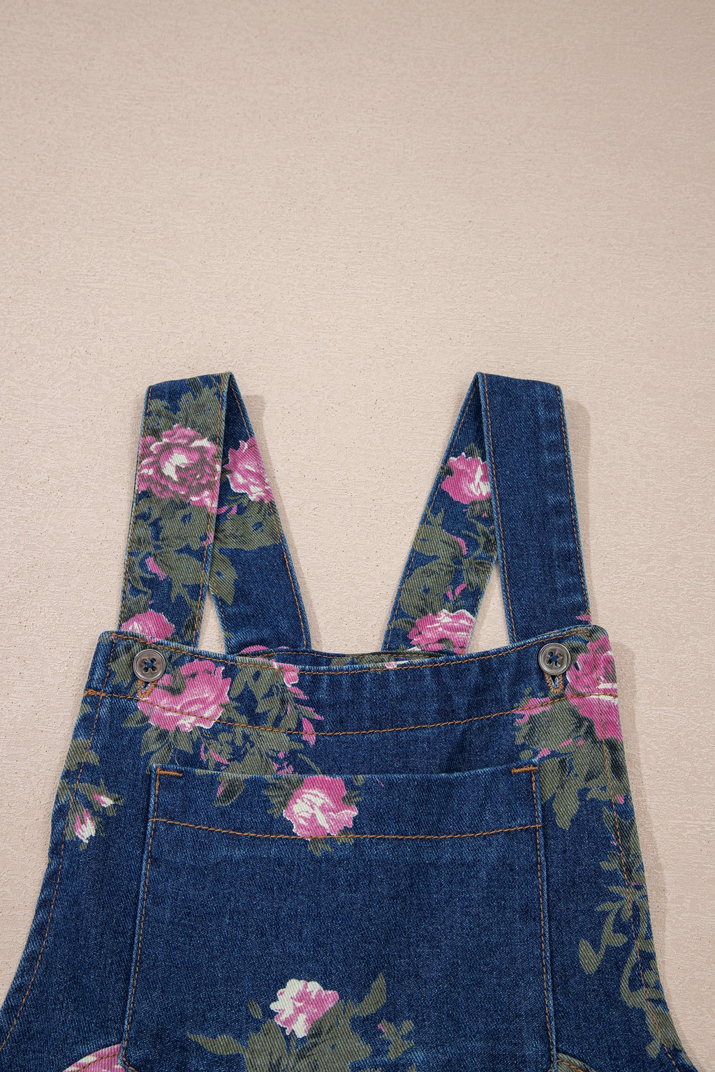 Floral Pleated High Waist Wide Leg Denim Jumpsuit
