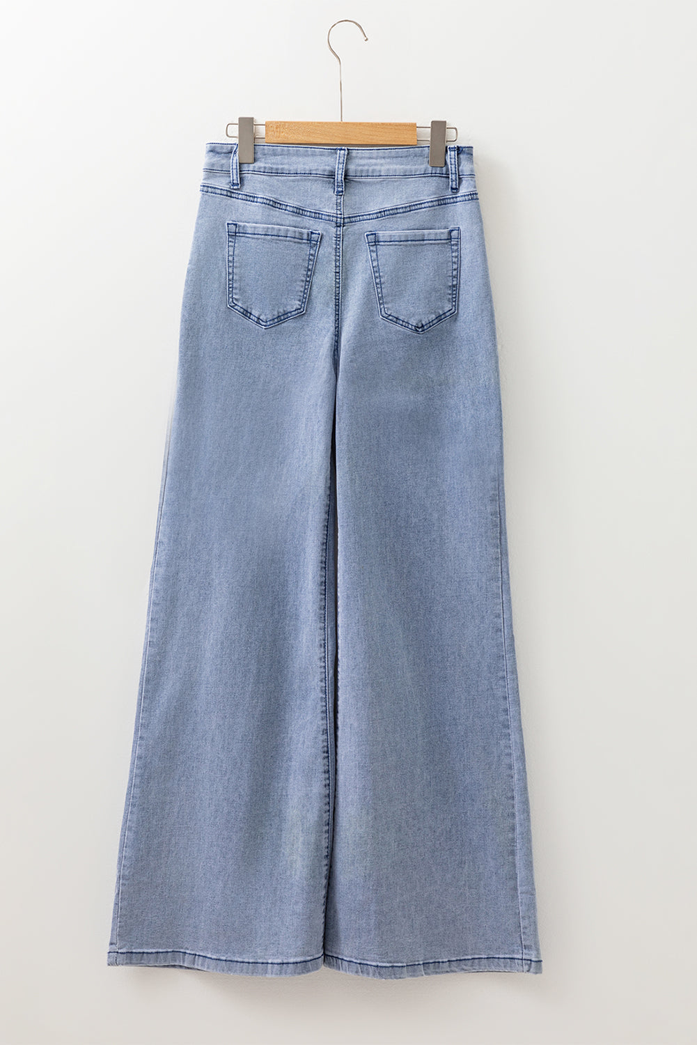 Dirty blue Button Zip High Waist Flared Hem Jeans