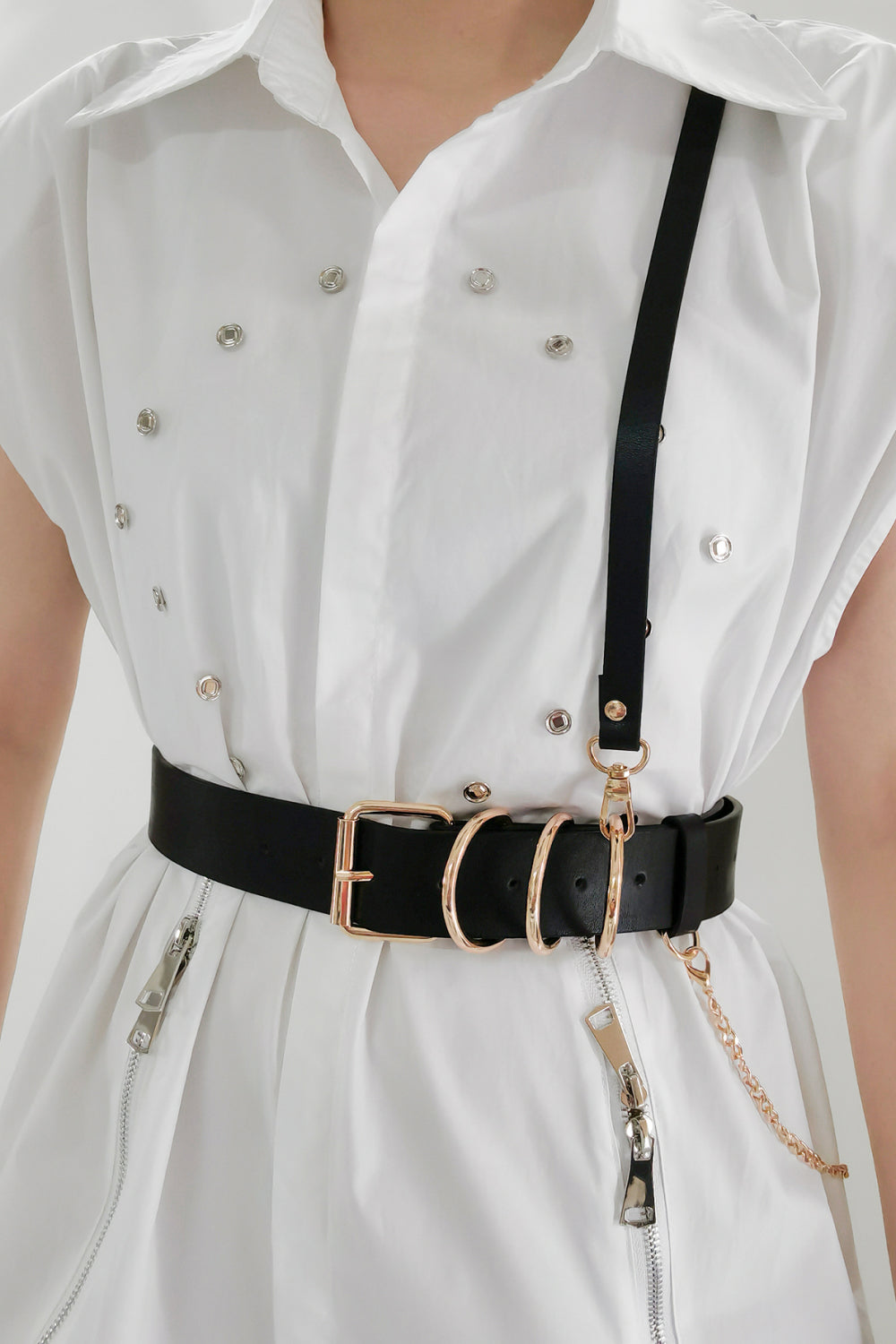 Punk PU Belt with Alloy Buckle | Black & Gold