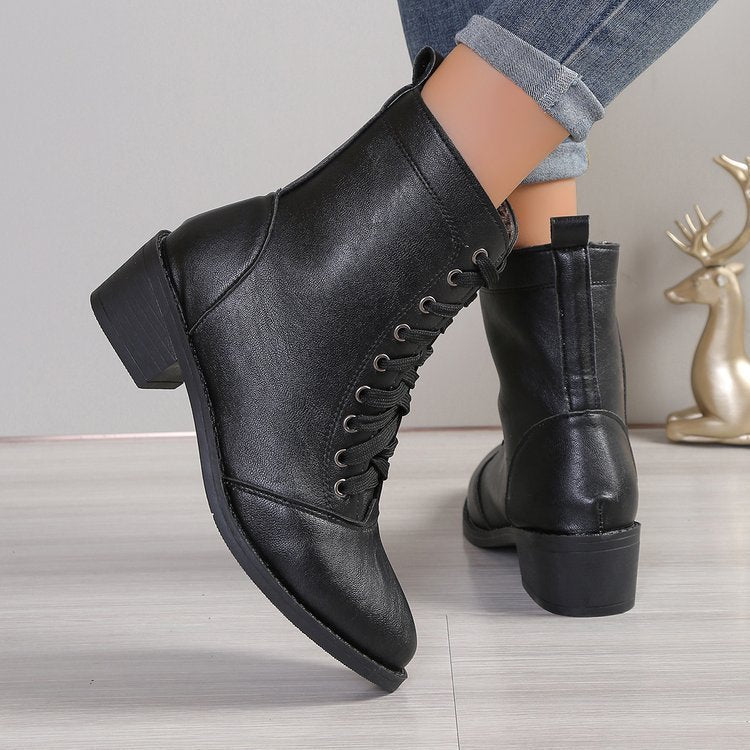 Women's British Style Black High-Top Zipper Fashion Boots