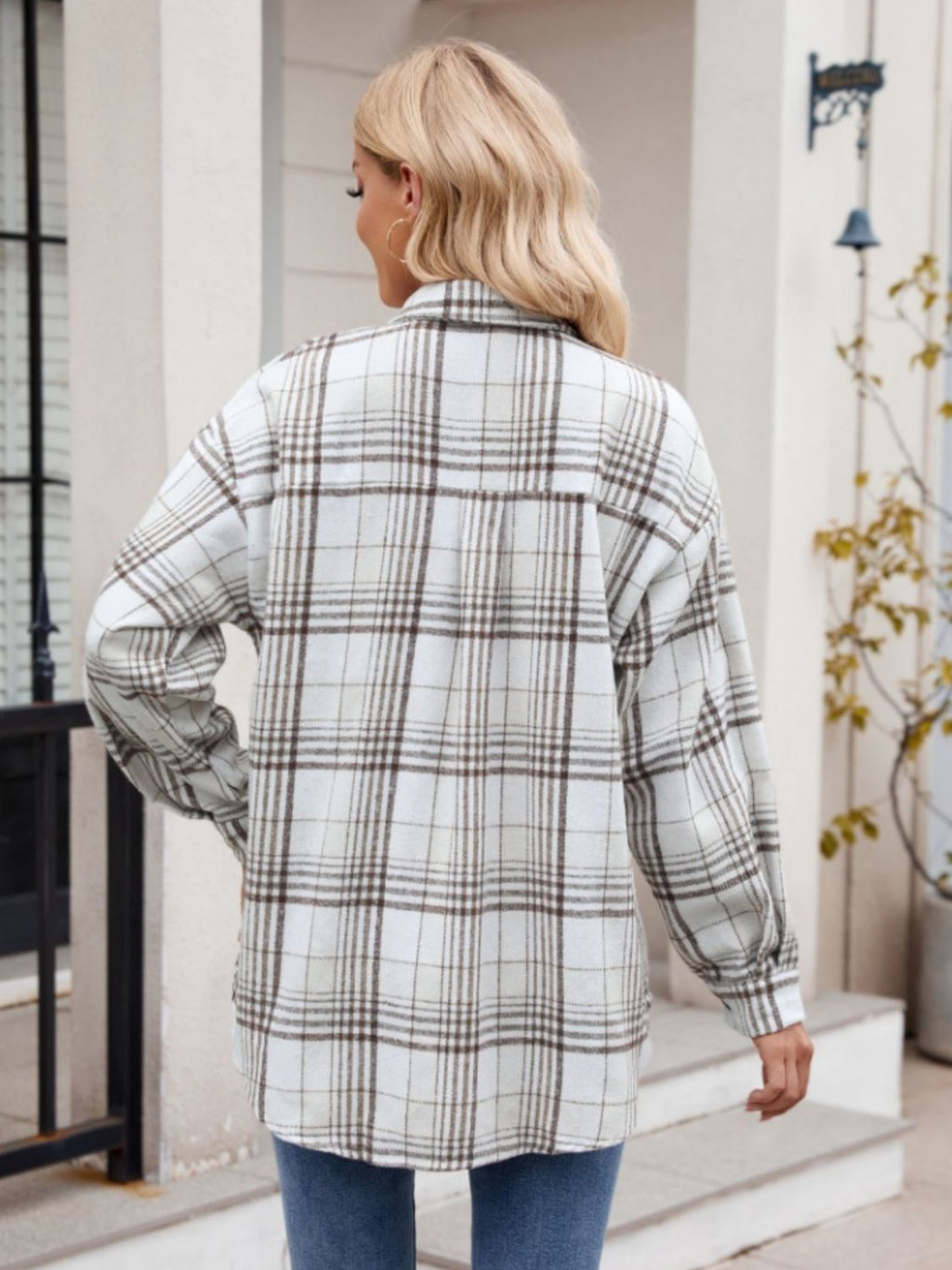 Women's Plaid Button-Down Shirt Oversized Casual Long Sleeve Top - Image 18