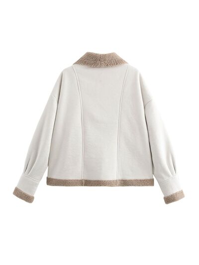 Women’s Fuzzy Collared Long Sleeve Jacket with Button Closure