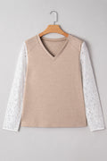 Lace Patchwork Long Sleeve V-Neck Top
