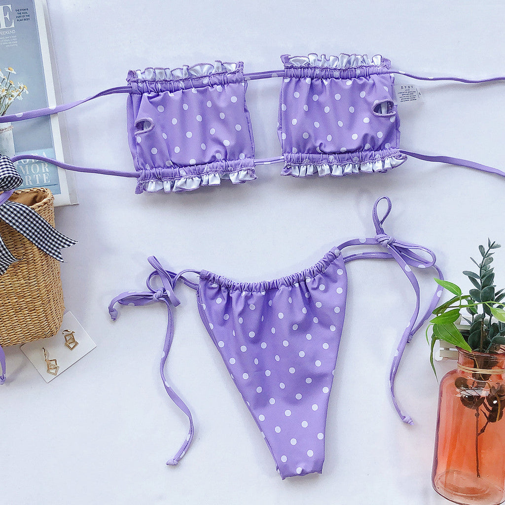 Yellow Ruched Bikini Set with Flirty Frill Trim and Tie Sides - Image 5