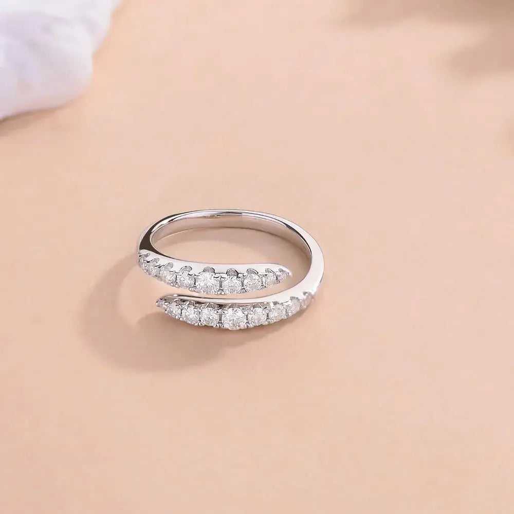 925 Sterling Silver Moissanite Bypass Ring