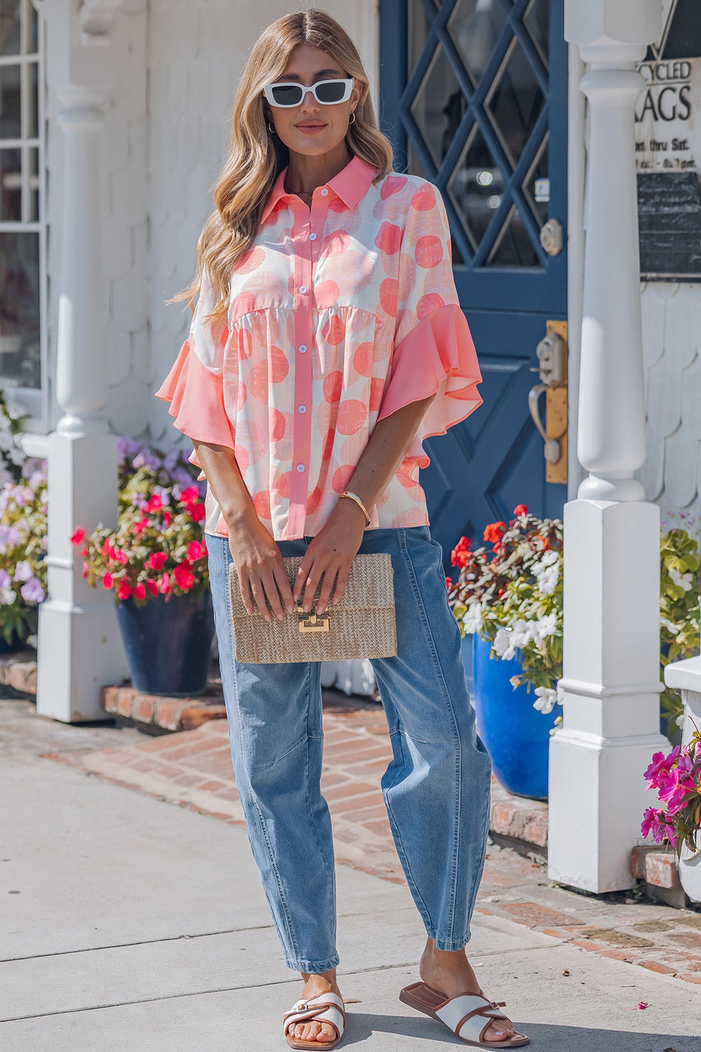 Polka Dot Ruffle Short Sleeve Babydoll Shirt