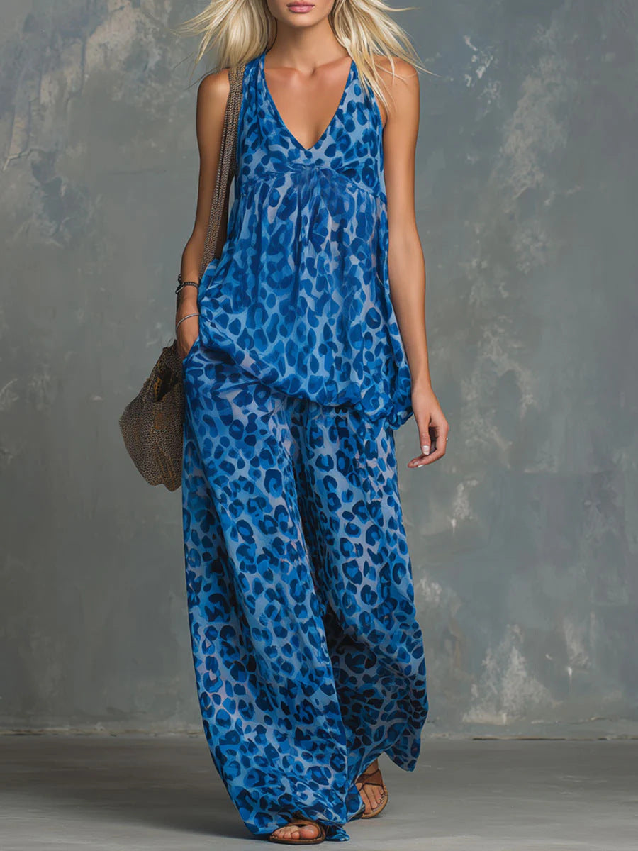 Women’s Leopard Print Sleeveless Tank Top and Wide-Leg Chiffon Pants Set - Image 7