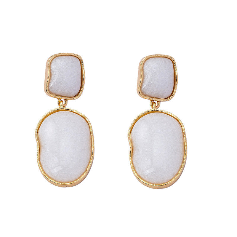 Minimalist Geometric Resin Drop Earrings in Gold Black White