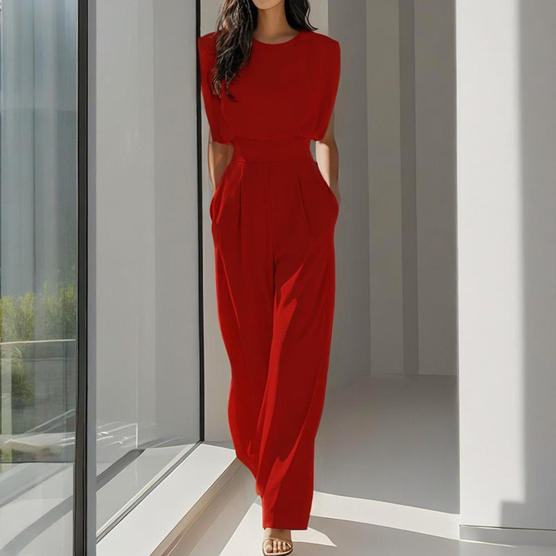Women’s Wide-Leg Short-Sleeve Jumpsuit with Waist Tie Detail - Image 11