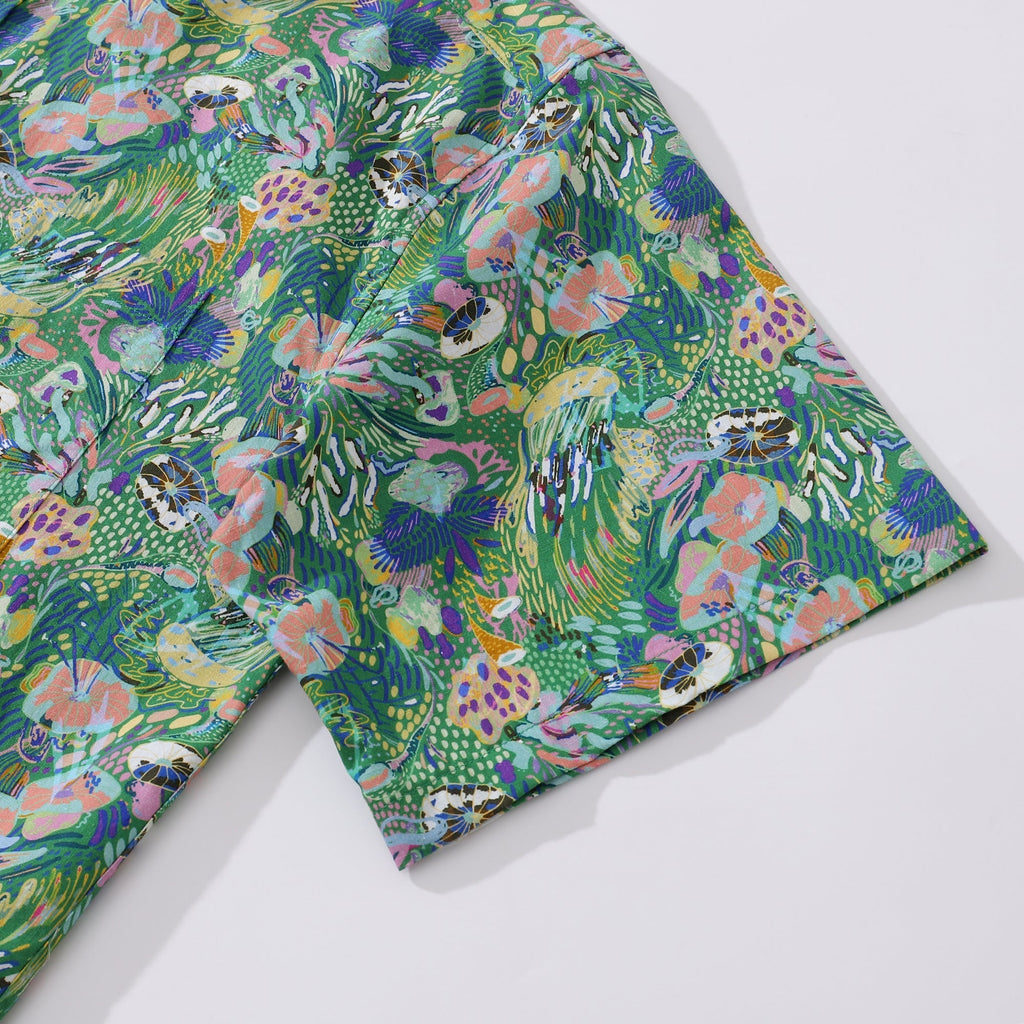 Men's Green Songe Marin Hawaiian Shirt - Cotton Button-Down