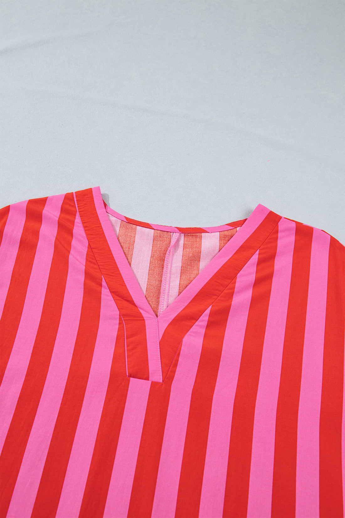Stripe V-Neck Cuffed Sleeve Split Midi Dress
