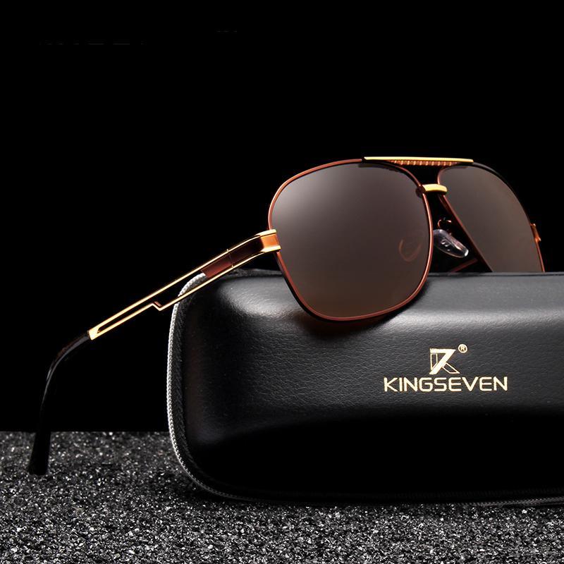 Men's aviation style square polarized sunglasses with metal frame