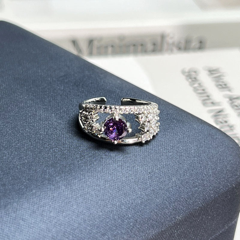 Purple Fire Rhinestone Open Ring Adjustable Designer Band