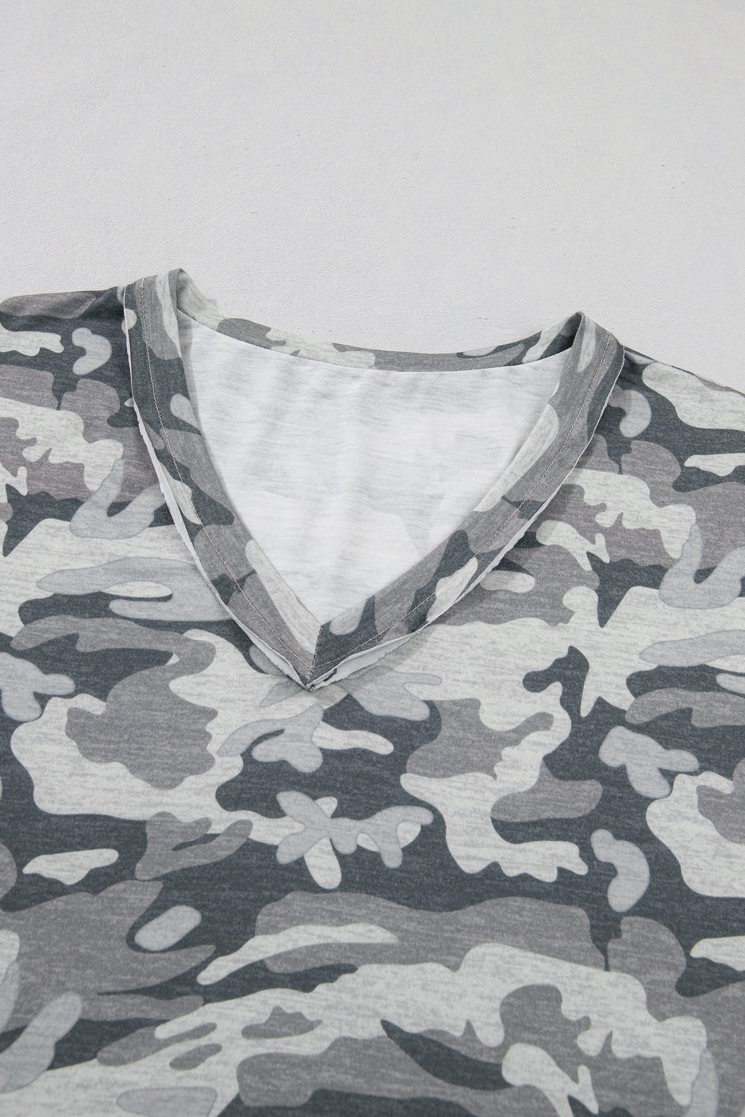 Retro Camo Raw Edge V-Neck Tee
