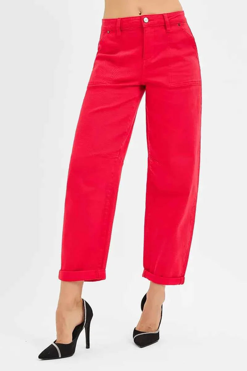 High Rise Ankle Cuffed Barrel Pants