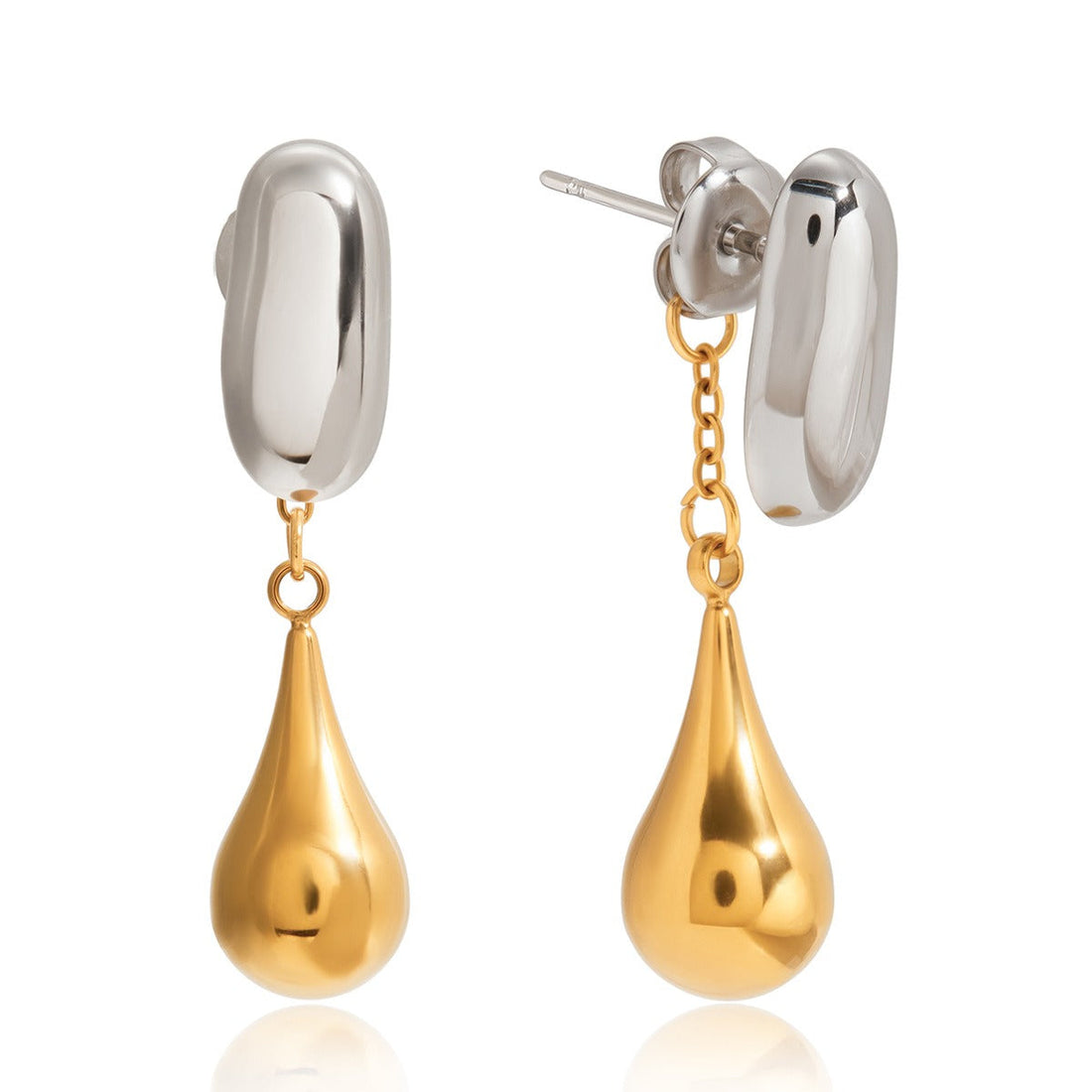 18K Gold & S925 Silver Two-Tone Teardrop Stud Earrings