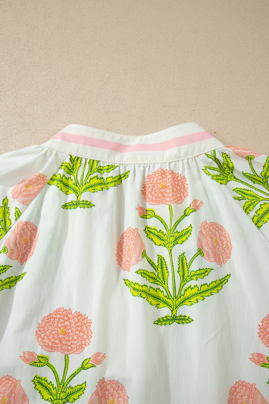 Giuliana Floral Print Blouse with Striped Trim Detail