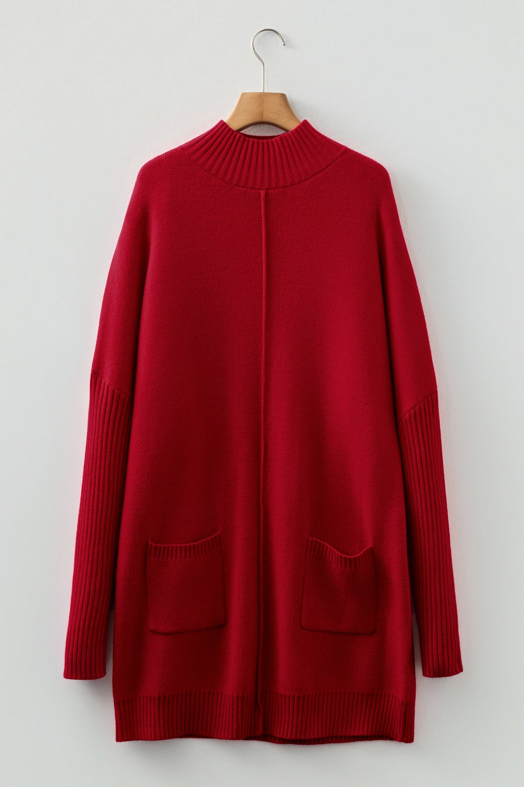 Women's Ribbed Mock Neck Sweater Dress in Brown and Red