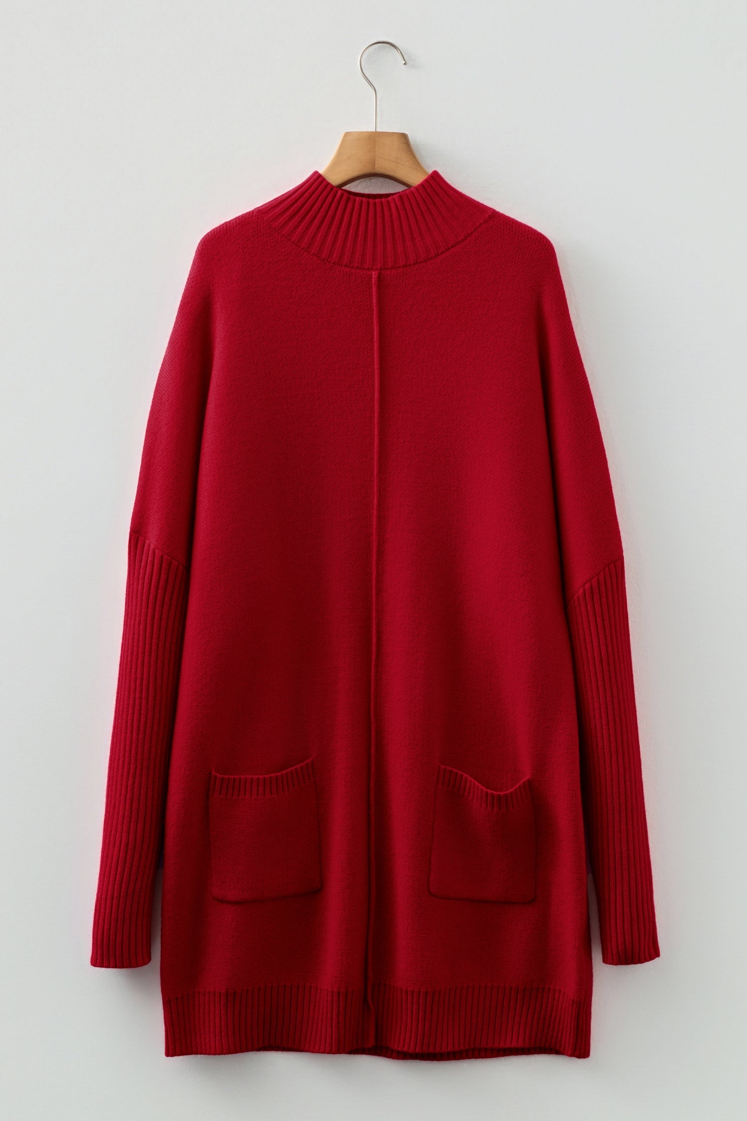 Women's Ribbed Mock Neck Sweater Dress in Brown and Red