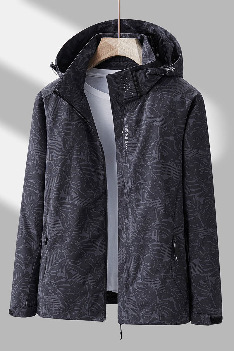 Women's Tropical Leaf Print Lightweight Windproof Hooded Jacket - Image 18