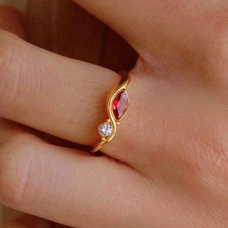Elegant Wave Birthstone Ring – Custom Couple Ring with Two Stones