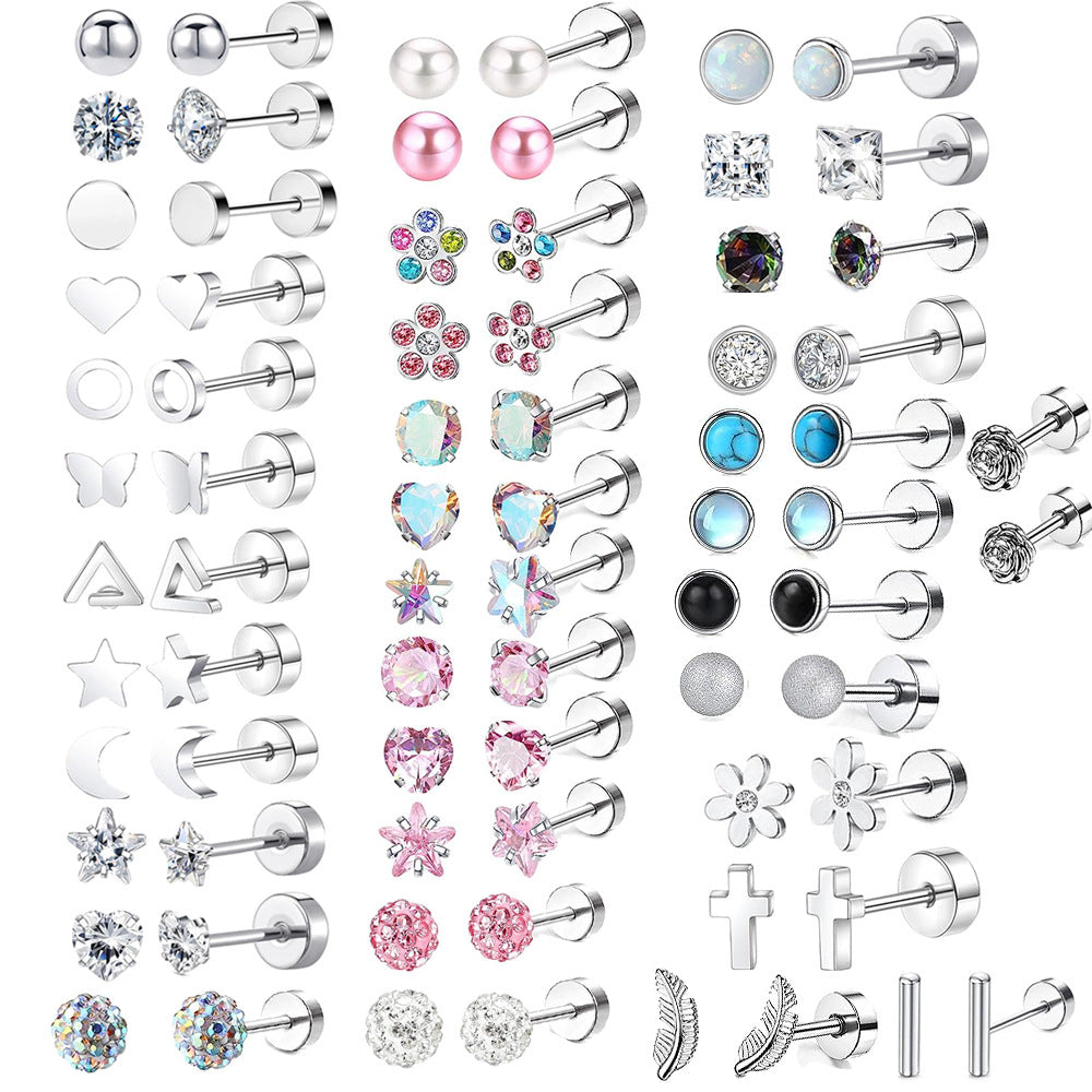 Stainless Steel Zircon Stud Earrings