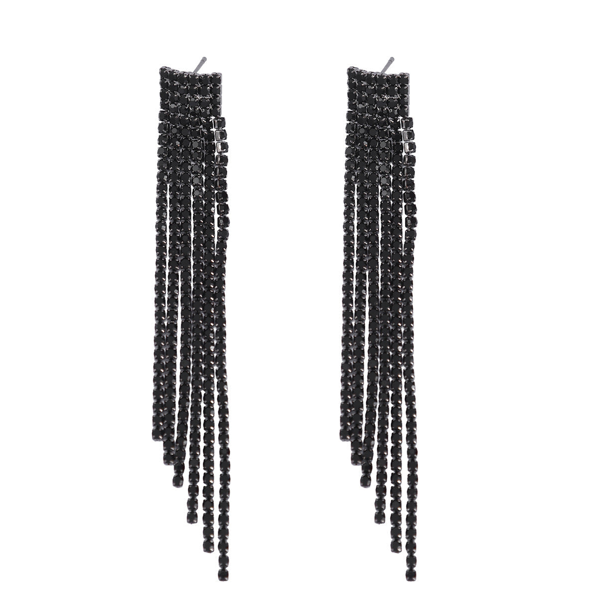 European And American Fashion Exaggerated Tassel Diamond-Encrusted Personalized Women's Earrings Dinner Accessories Simple Tassel Full Diamond Claw Chain Earrings