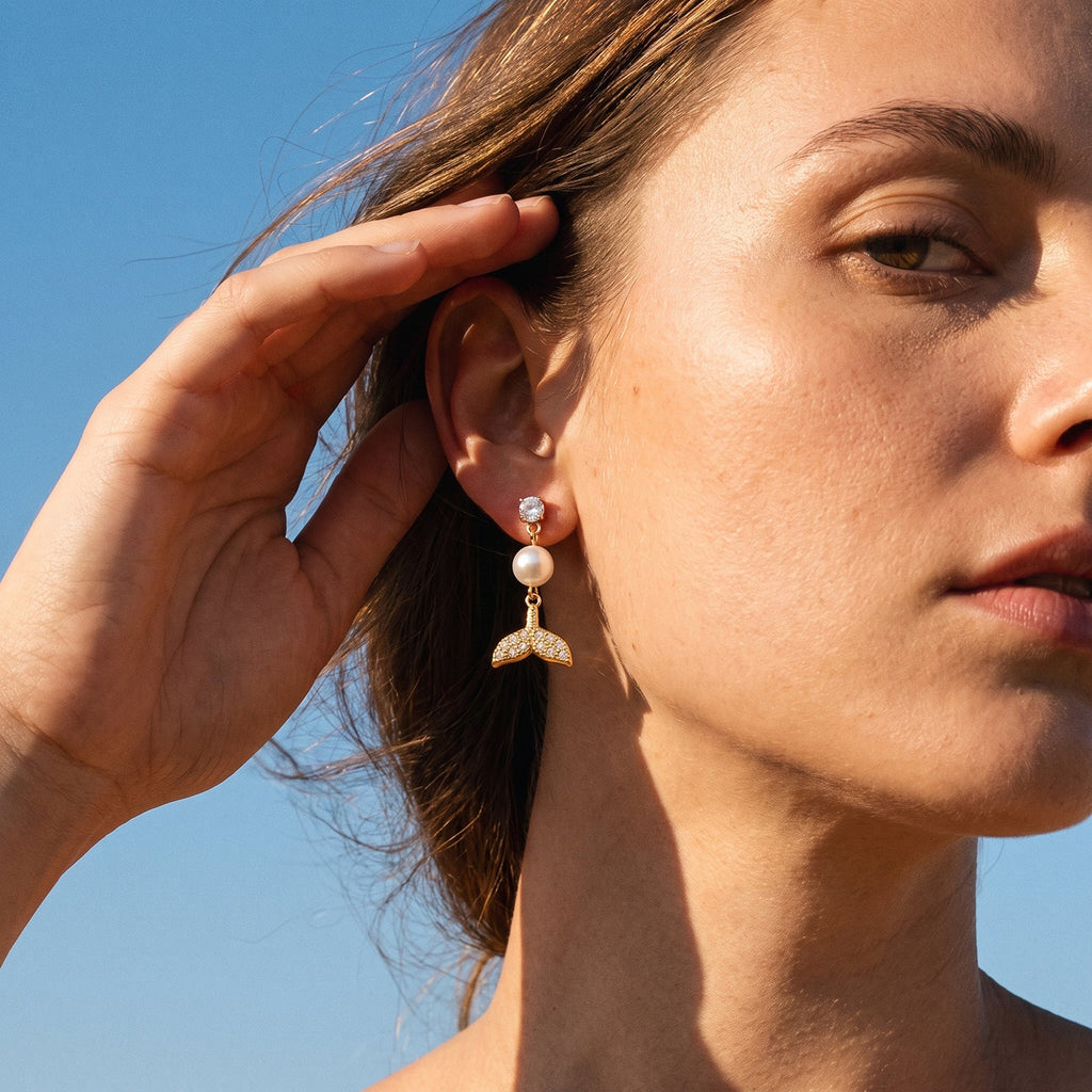 Fashionable High-quality Stainless Steel Mermaid-shaped Pearl Earrings