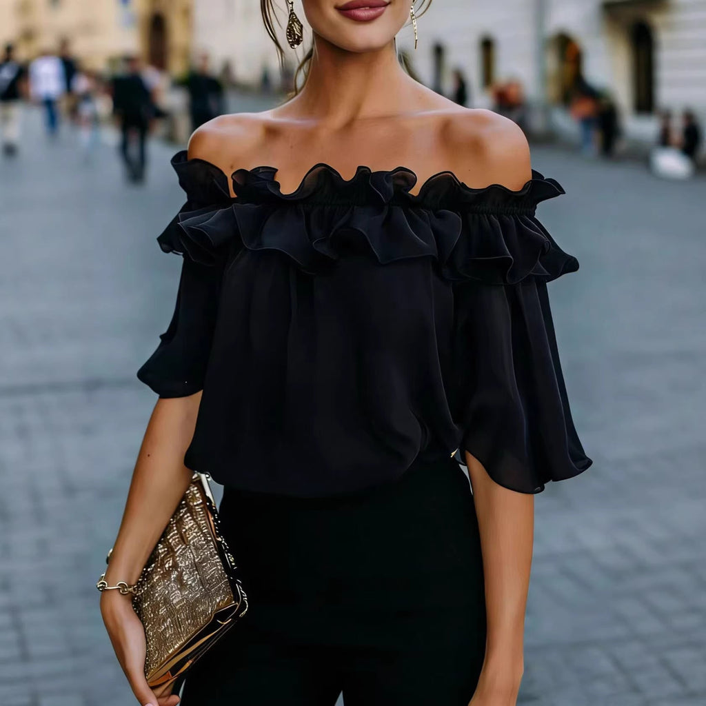 Women's Off-Shoulder Ruffle Blouse Loose Fit Casual Top - Image 6