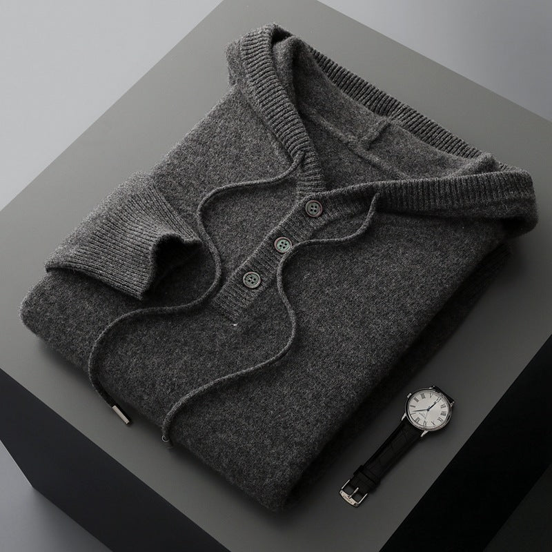 Men's Relaxed Fit Knit Button Hoodie Sweater - Modern Casual Pullover
