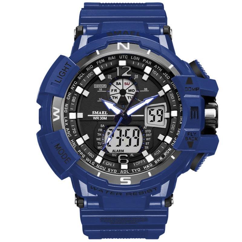 Modern Red Hybrid Digital-Analog Military Sport Watch 50M