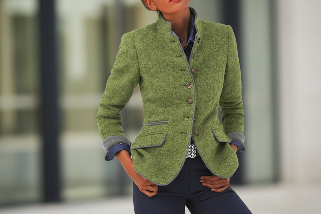 Women’s Color-Block Woolen Blazer Jacket with Multi-Button Front - Image 10