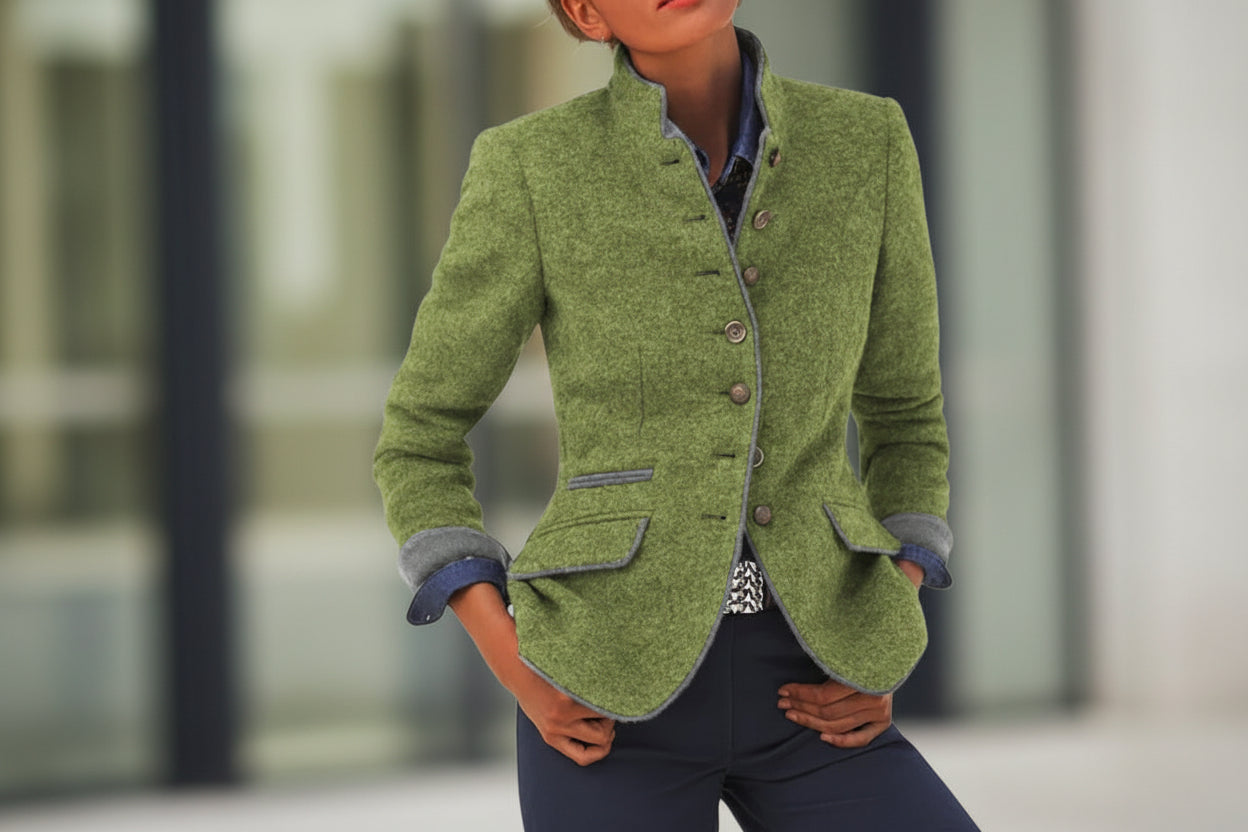 Women’s Color-Block Woolen Blazer Jacket with Multi-Button Front - Image 10