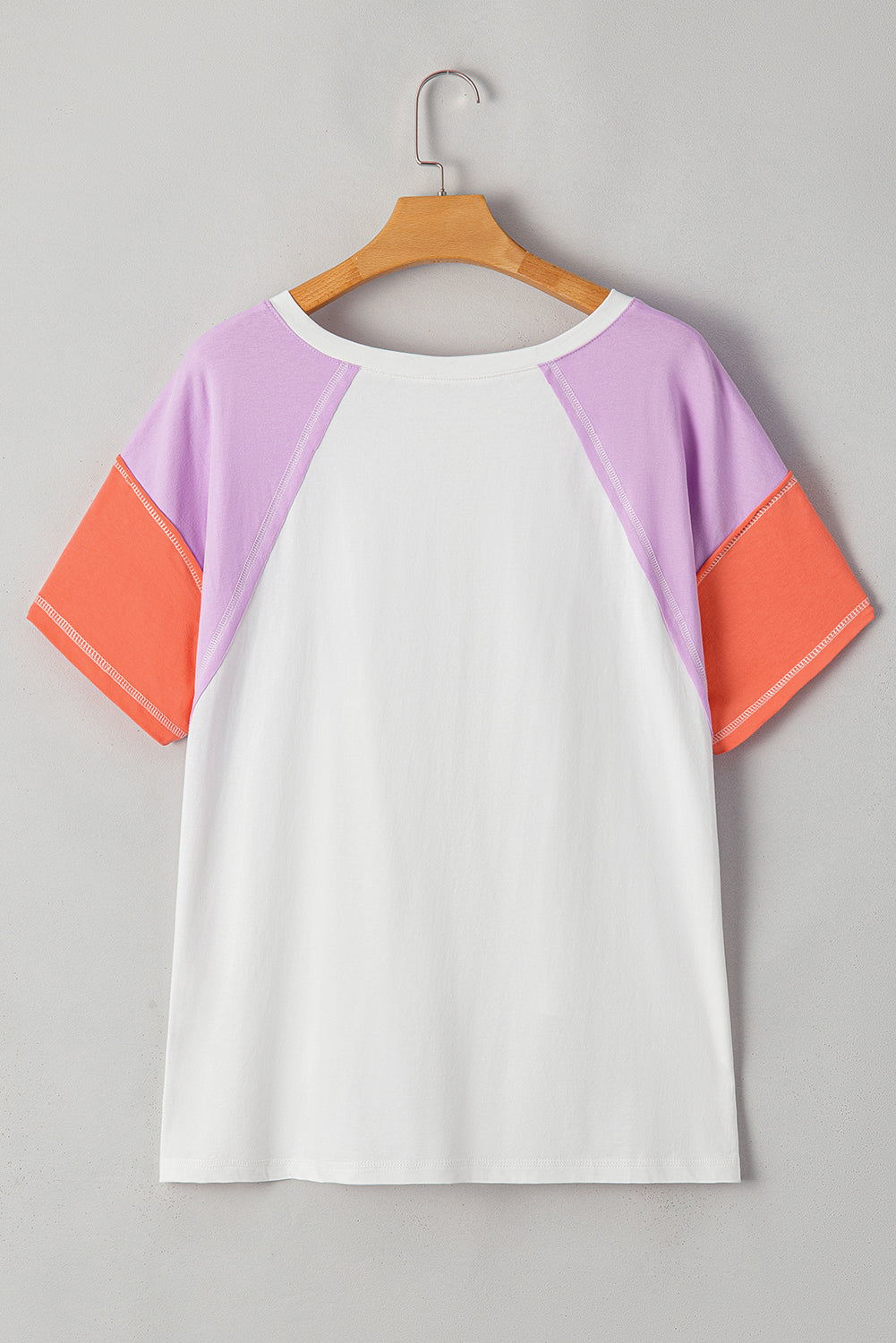 Beige Colorblock Patchwork V-Neck High-Low T-Shirt