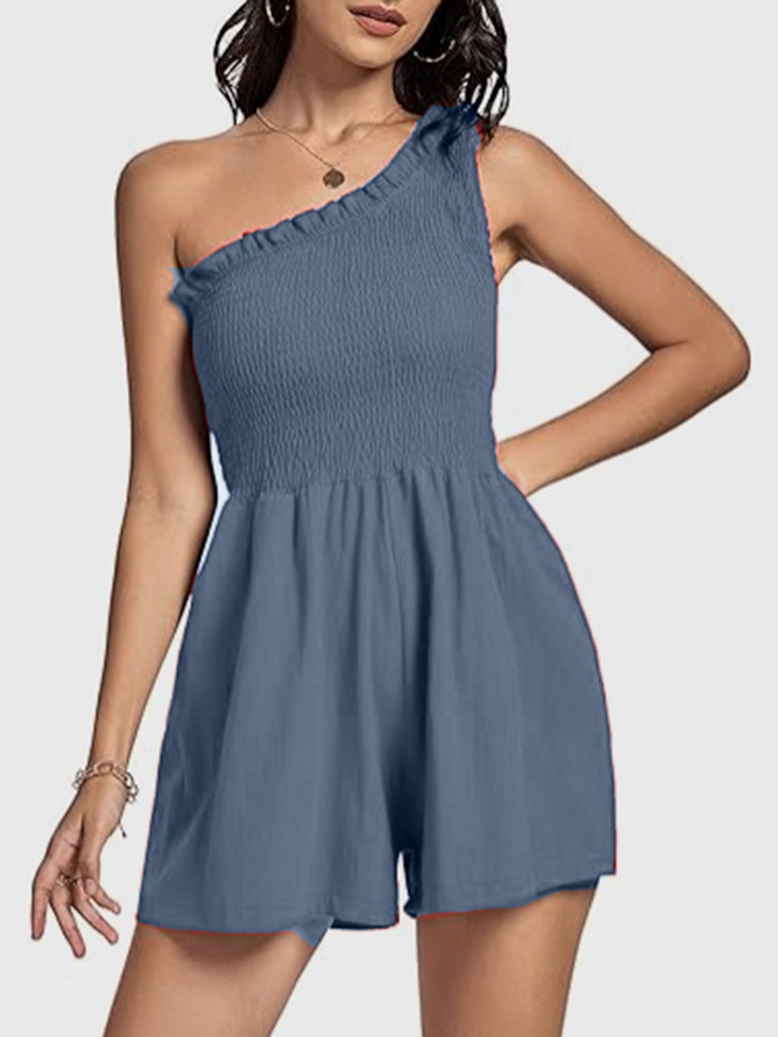 Smocked Single Shoulder Rayon Romper | Chic One-Piece
