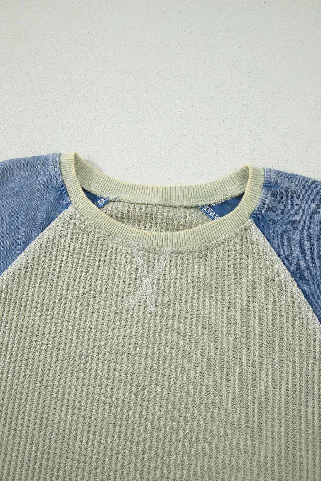 Carbon Grey Waffle Knit Color Block Patchwork Short Sleeve Top