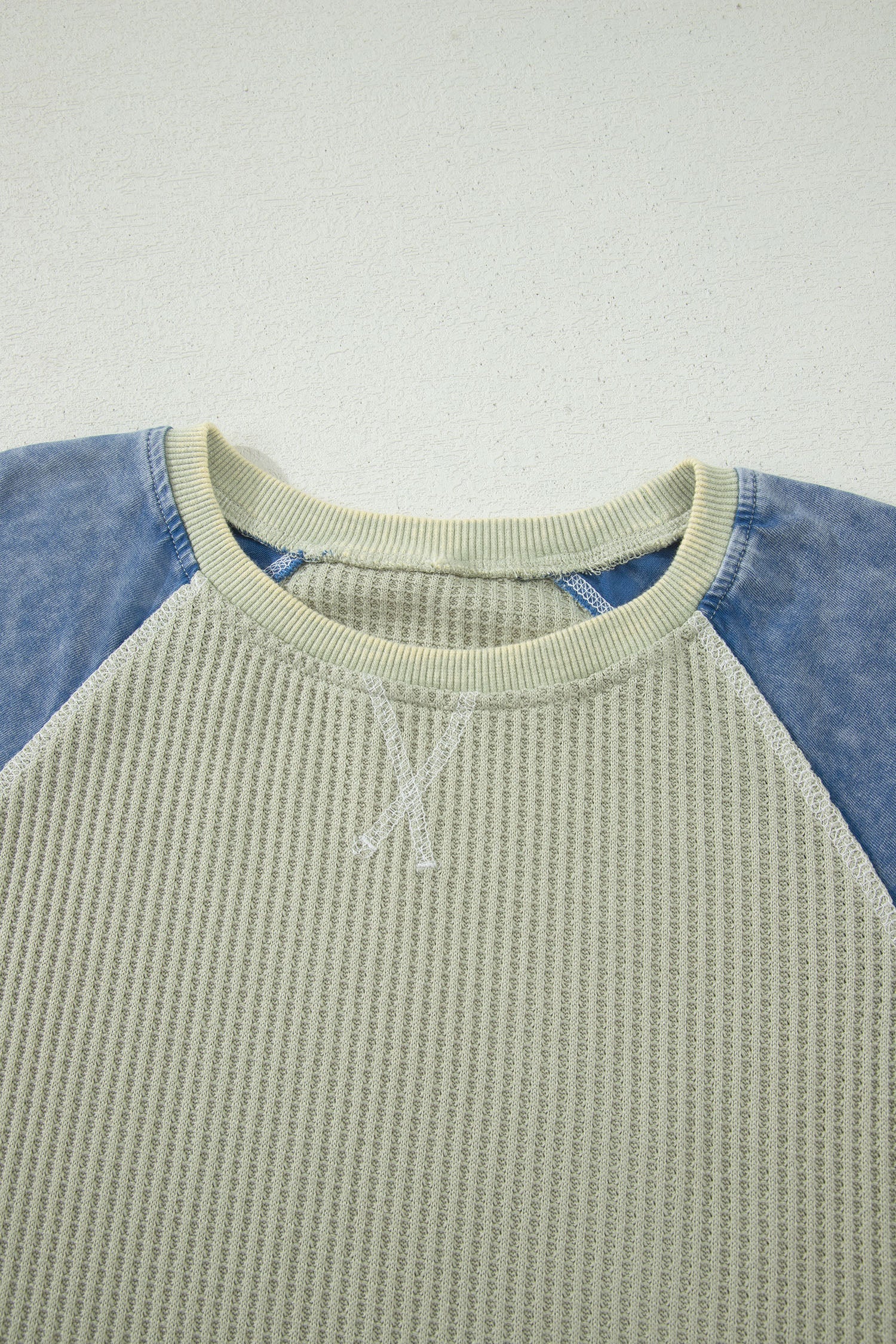 Carbon Grey Waffle Knit Color Block Patchwork Short Sleeve Top