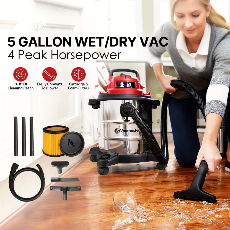 Wet Dry Vacuum Cleaner with Blower Function and 10 ft Power Cord
