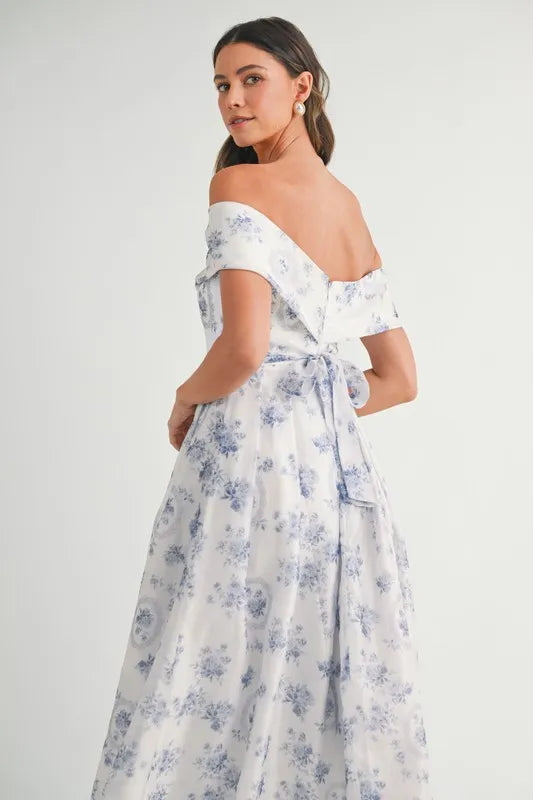 Off-Shoulder Floral Printed Maxi Dress