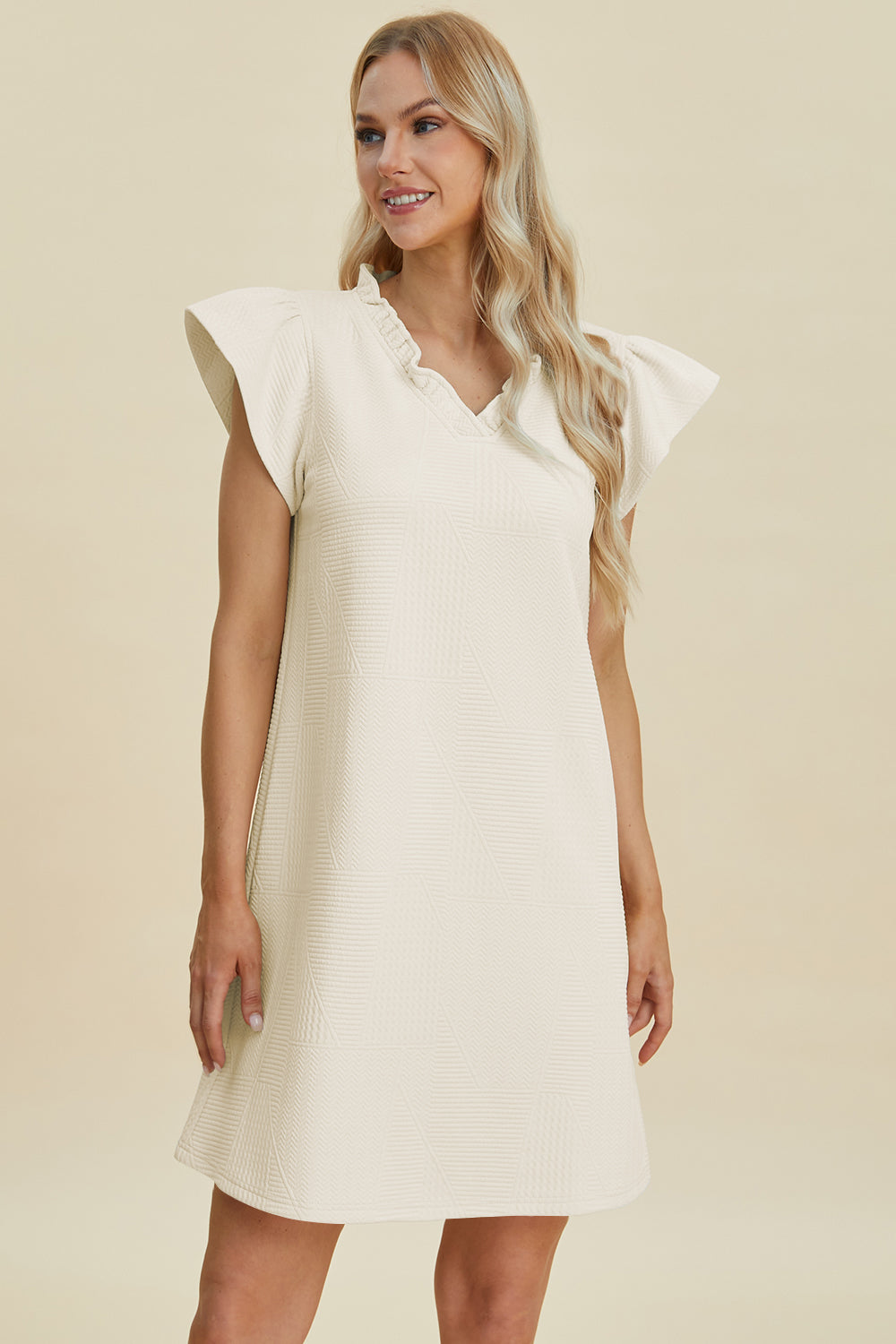 Ruffled V-Neck Cap Sleeve Dress in Elegant Style
