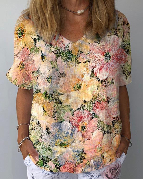 Artistic Retro Floral Print Pullover Top – Chinese Style Blouse