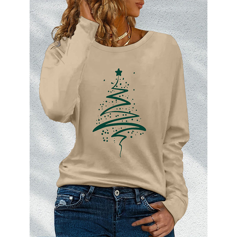 Women’s White Long Sleeve Christmas Tree Graphic T-Shirt